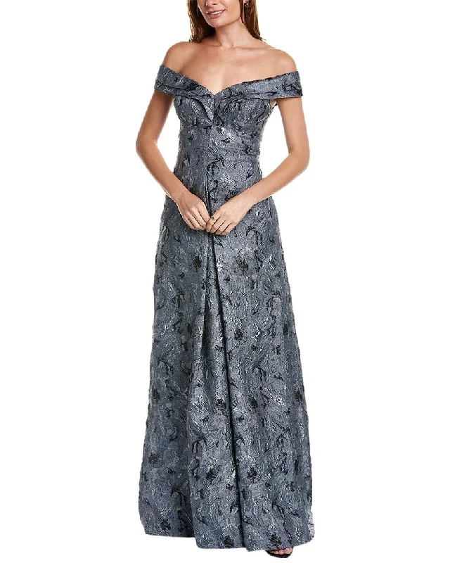 Party dress with gloves -Teri Jon by Rickie Freeman Off-The-Shoulder Jacquard Gown