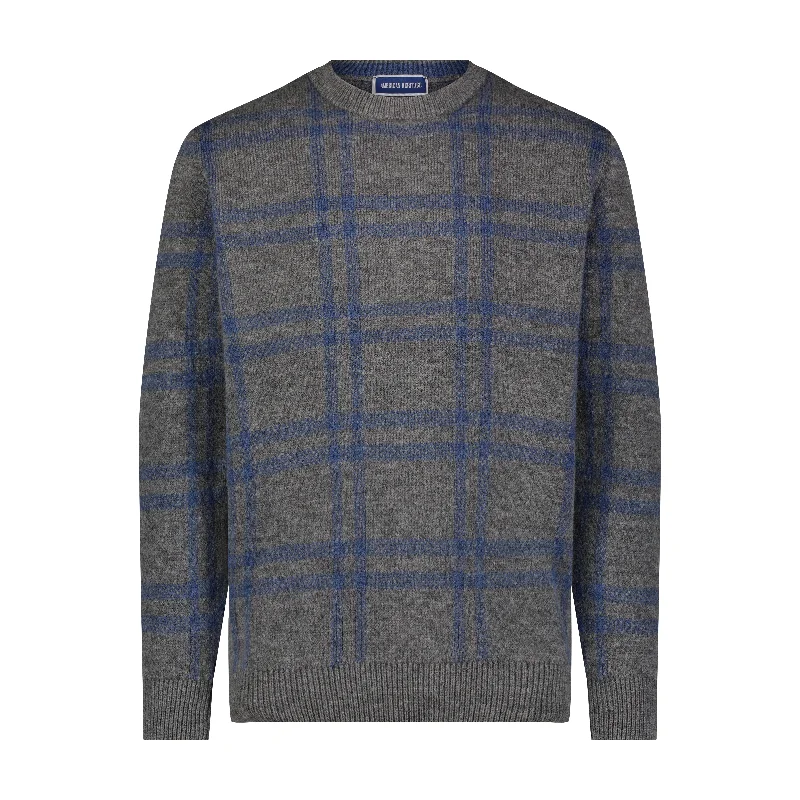 Crew Neck Jacquard Grid Sweater