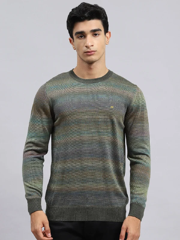 Men Green Self Pullover