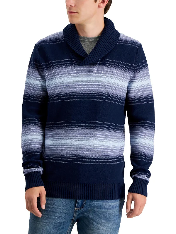 Mens Shawl Collar Stripe Pullover Sweater