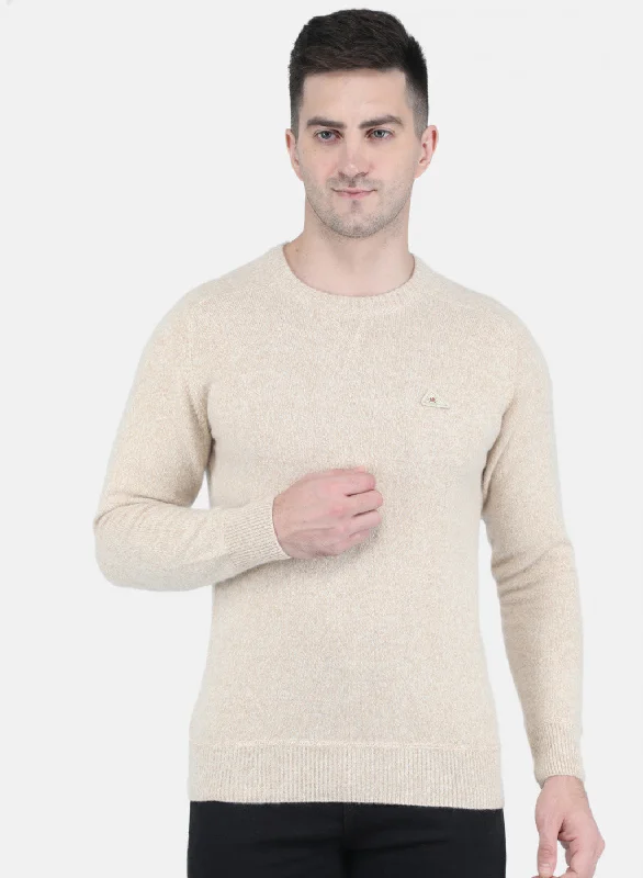 Men Beige Solid Pullover