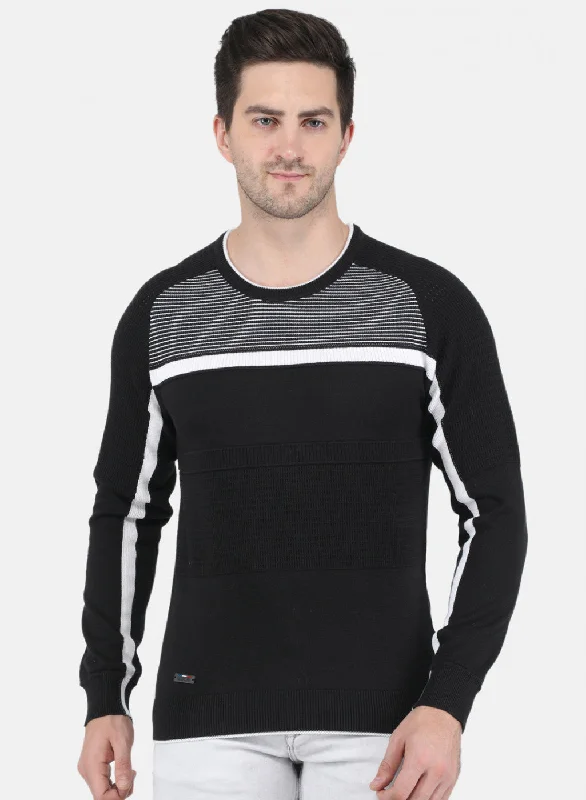 Men Black Self Design Pullover