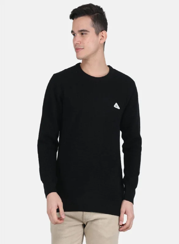 Men Black Self Design Pullover