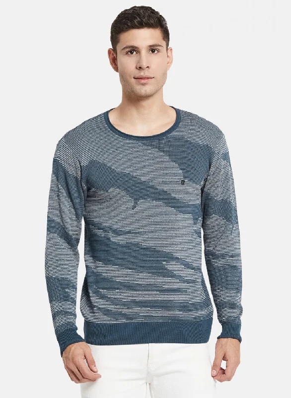 Men Blue Jaquard Pullover