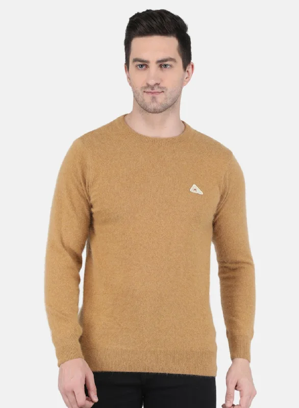 Men Brown Solid Pullover