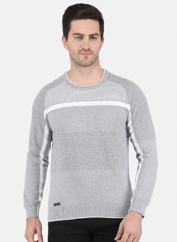 Men Grey Self Design Pullover