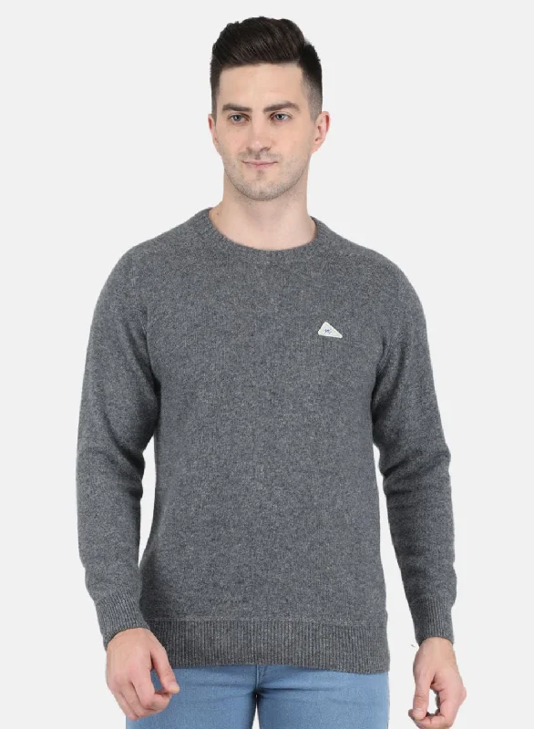 Men Grey Solid Pullover