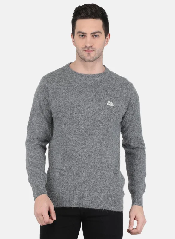 Men Grey Solid Pullover