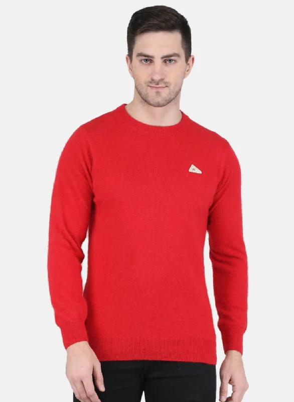 Men Red Solid Pullover