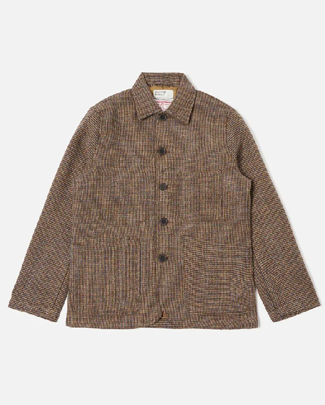 Harris Tweed Plaid Bakers Jacket Brown Plaid