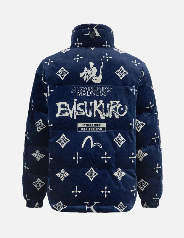 Monogram Print Velvet Padded Jacket