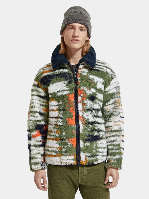 Printed teddy fleece jacket