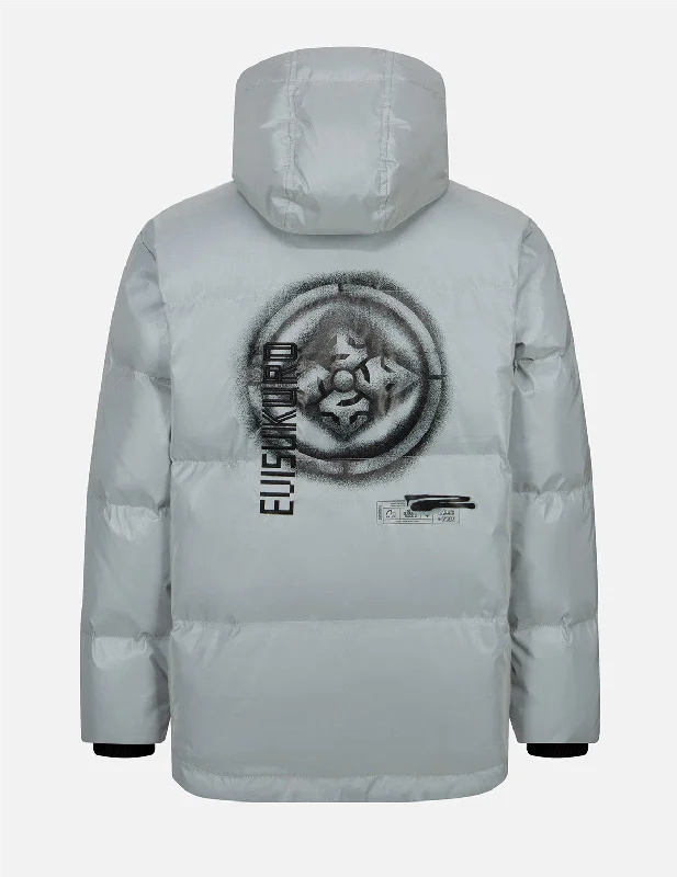 Spray-effect Kamon Print Down Jacket