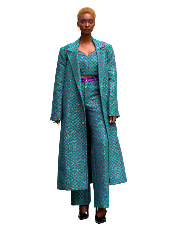 The Ella II purple and green long and breasted Coat