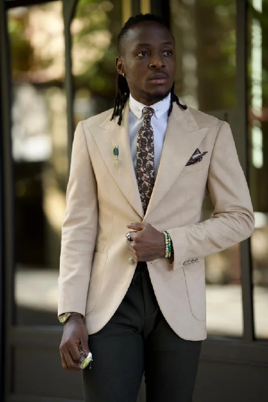 Amber Beige Slim Fit Peak Lapel Blazer