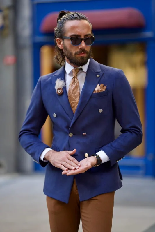 Avion Blue Slim Fit Peak Lapel Blazer