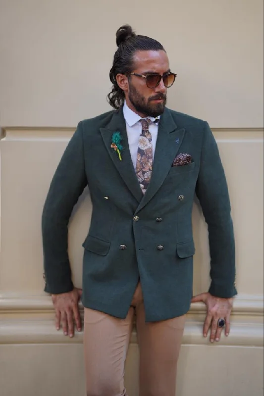 Avion Green Slim Fit Peak Lapel Blazer