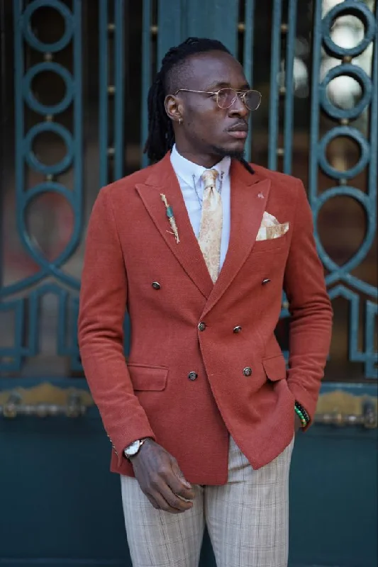 Avion Rust Brown Slim Fit Peak Lapel Blazer