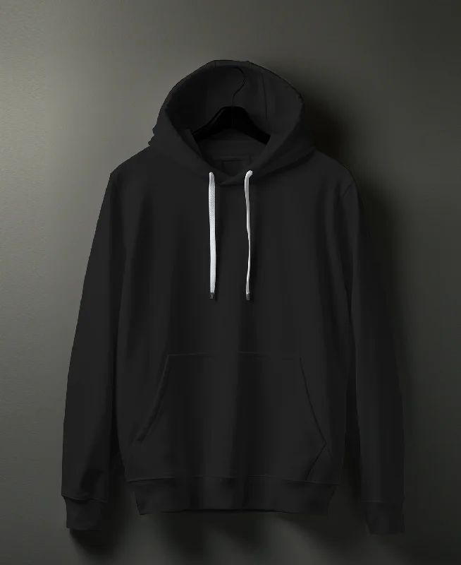 Black Basic Cotton Hoodie - #0107