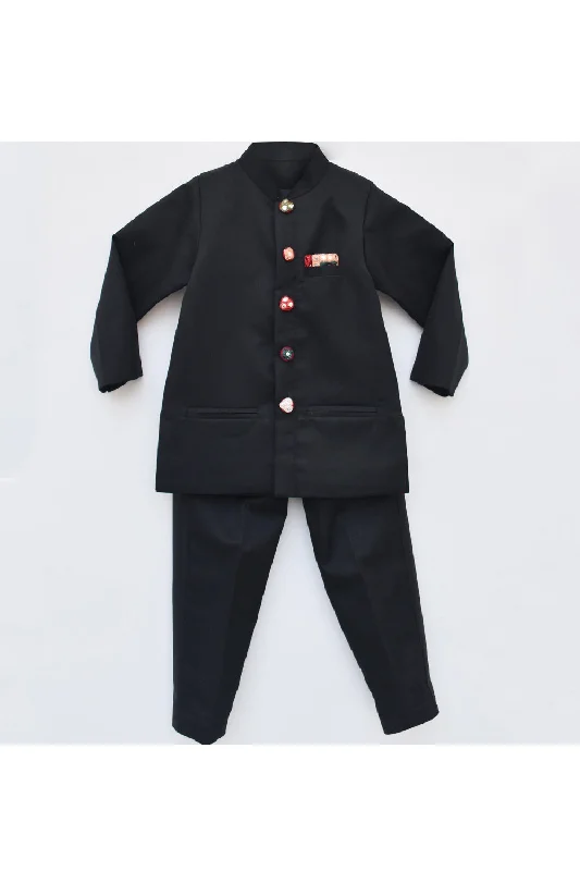 Black mirror embroidery buttons bandhgala with pants