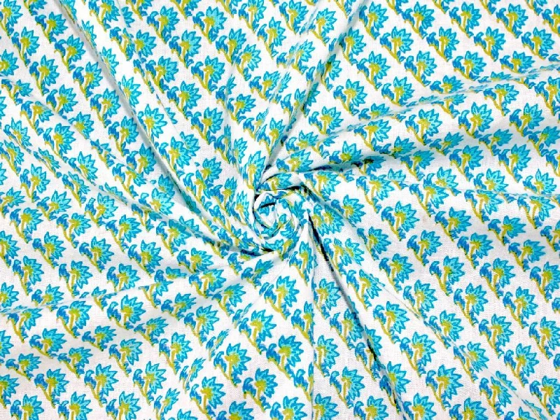Blue Flower Print Design Pure Cotton Fabric