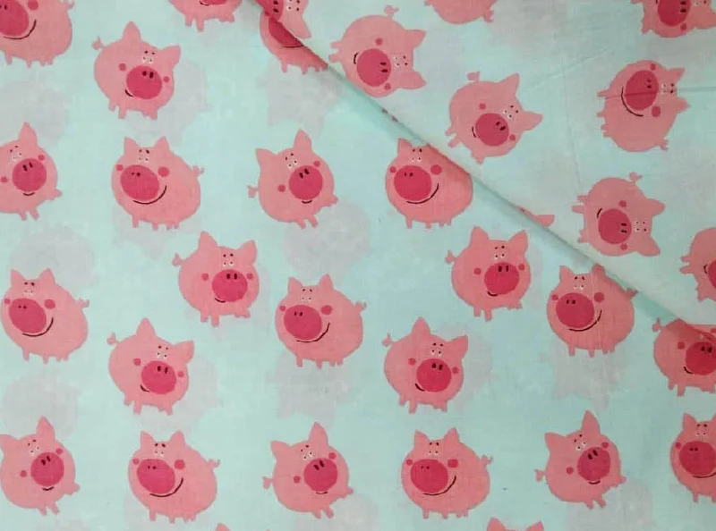 Blue & Pink Quirky Printed Cotton Fabric