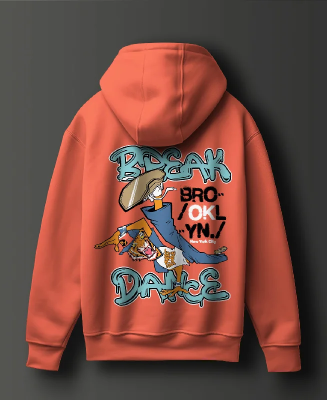 Break Dance Orange Graphic Printed Cotton Hoodie - #0110