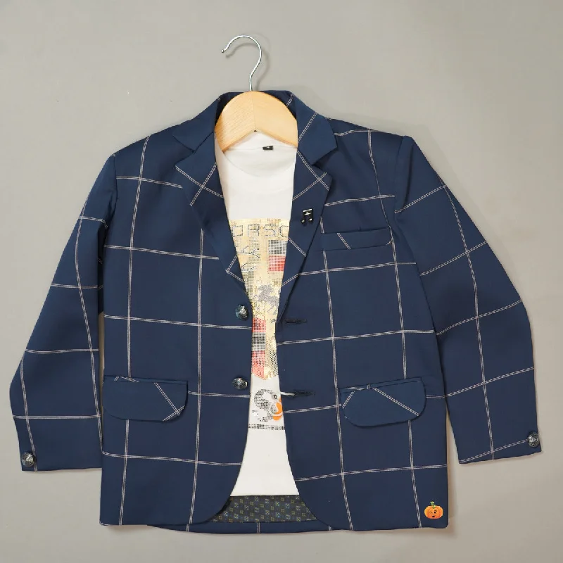 Check Patterns Blazer For Boys With T-Shirt