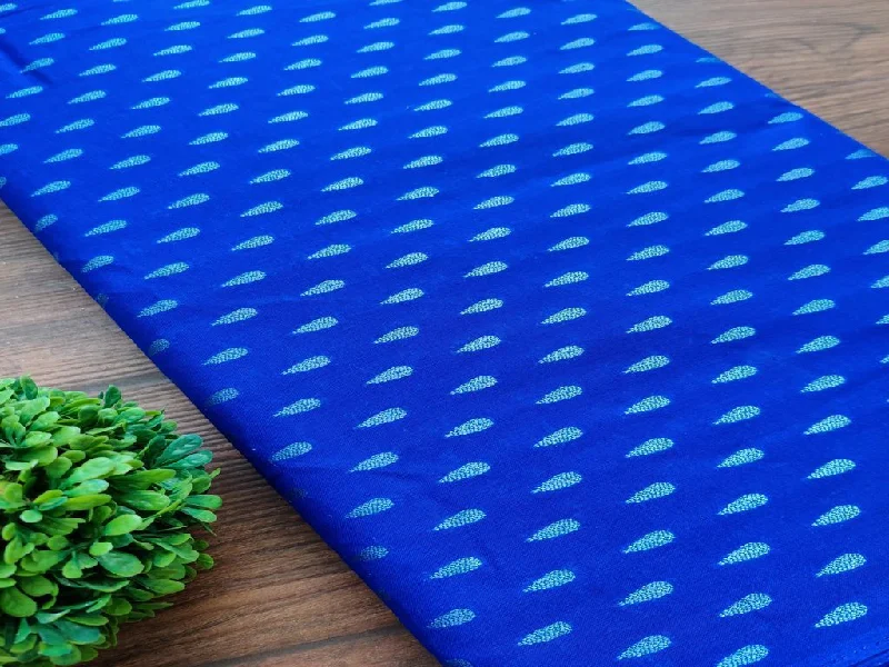 Cobalt Blue Geometric Self Weaved Cotton Fabric