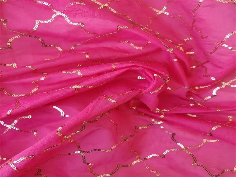 Dark Pink Geometric Design Chanderi Silk Fabric
