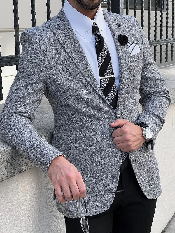 Edmond Gray Slim Fit Peak Lapel Blazer
