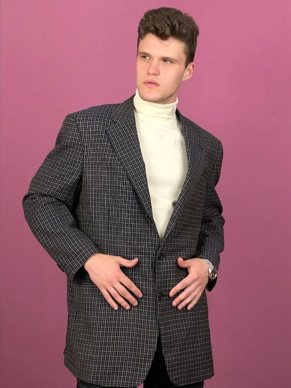 Ermenegildo Zegna Vintage Men's Plaid Suit Blazer - L Gray Wool