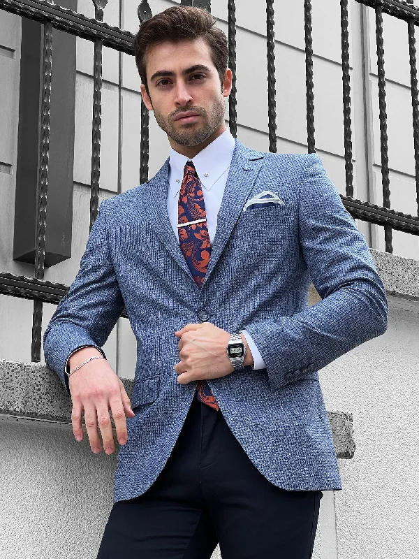 Eros Blue Slim Fit Peak Lapel Wool Blazer