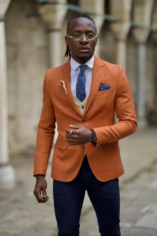 Fabio Brown Slim Fit Cotton Blazer