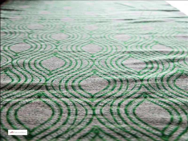 Gray Green Wavy Eye Design Cotton Jacquard Fabric