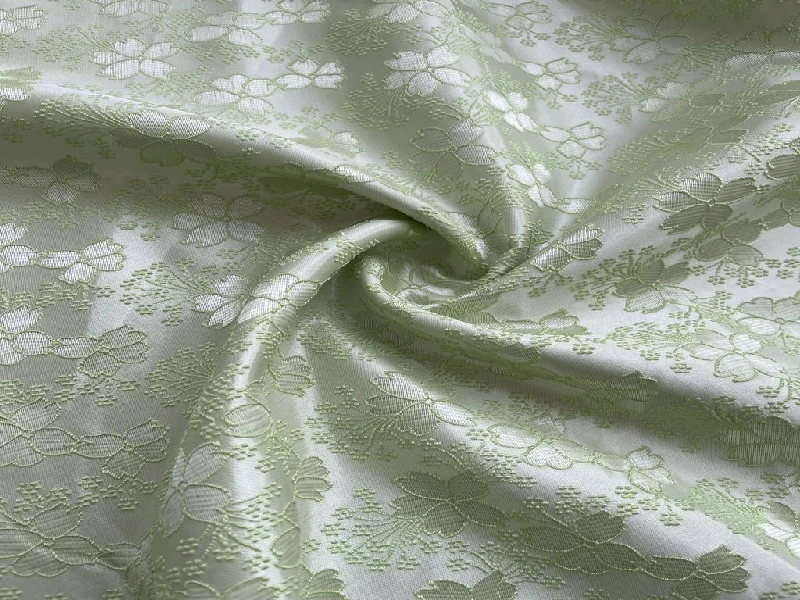 Green Floral Self Silk Jacquard Fabric