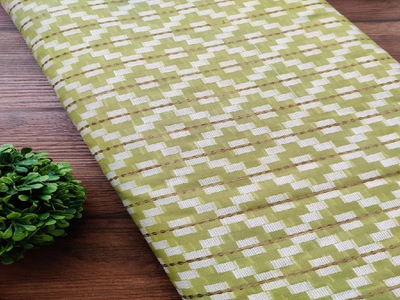 Green White Geometric Ikat Cotton Fabric