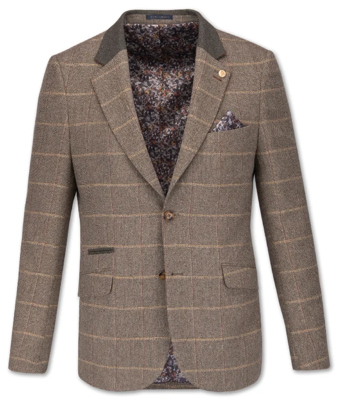 Guide London Green Herringbone Check Jacket with Olive Collar