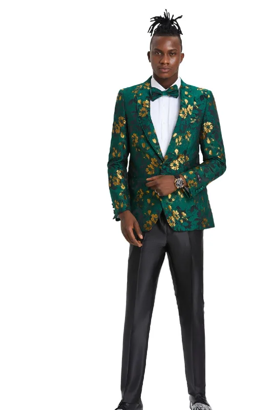 Intricate Collection: Men's Slim Fit Paisley Blazer in Green & Gold
