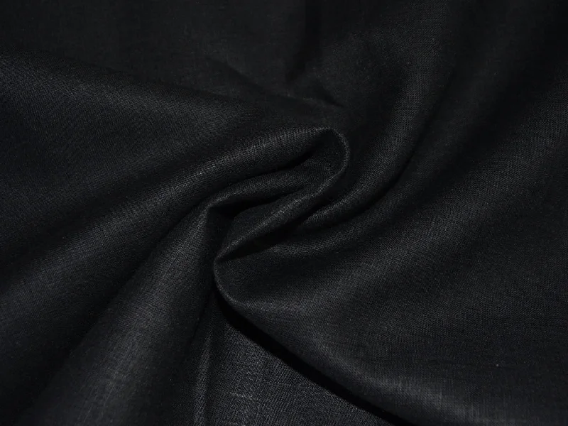 Jet Black Pure Linen Fabric - 60 Lea