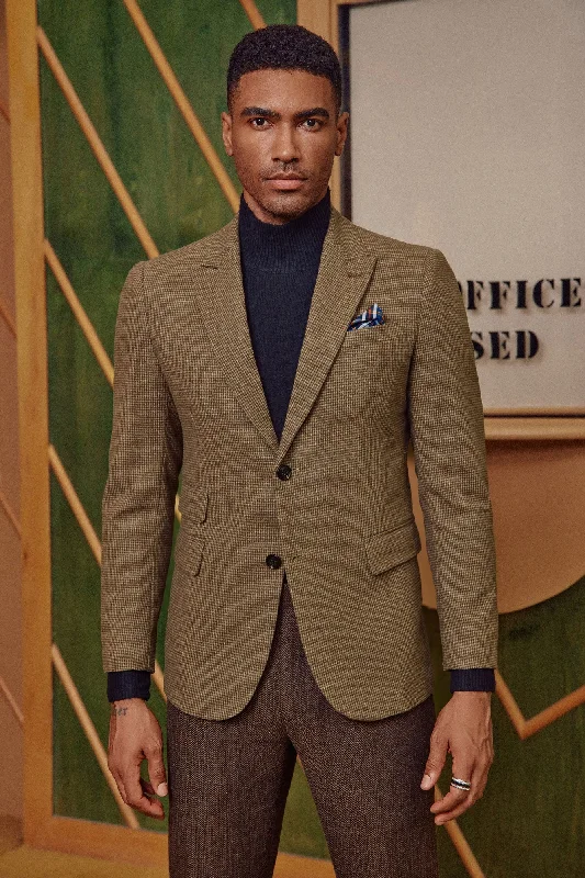 Men's Herringbone Two Button Blazer British Wool Blend Vintage Sport Coats