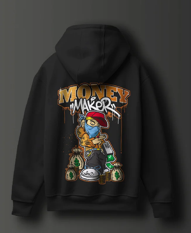 Money Maker Graphic Printed Cotton Hoodie - #0123