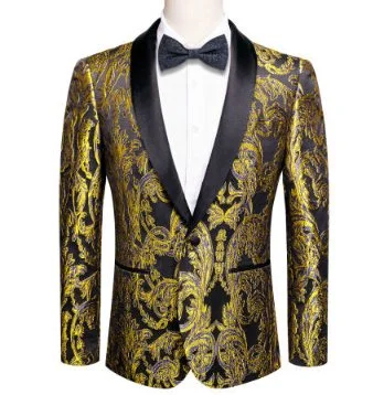 New  Simon Von Men'sGolden Blue Black Paisley Jacquard Blazer Elegant Banquet Wedding Jacket-XX-1009