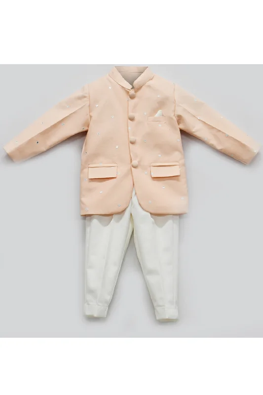 Peach mirror embroidered bandhgala with pant