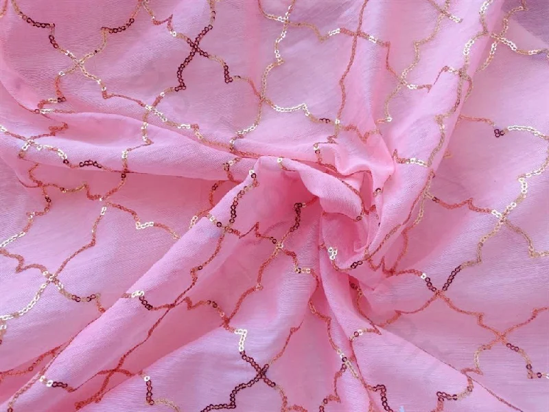 Pink Geometric Design Chanderi Silk Fabric