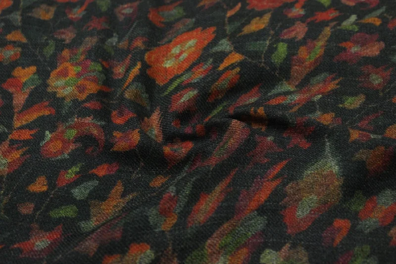 Precut 1.5 Metres Charcoal Black Printed Wool Fabric