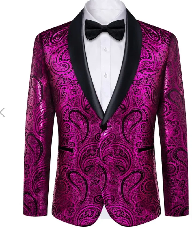 Simon Von Men's Shawl Collar Suit Byzantine Purple Paisley Silk Mens Slim Fit Business Suit XX-4011