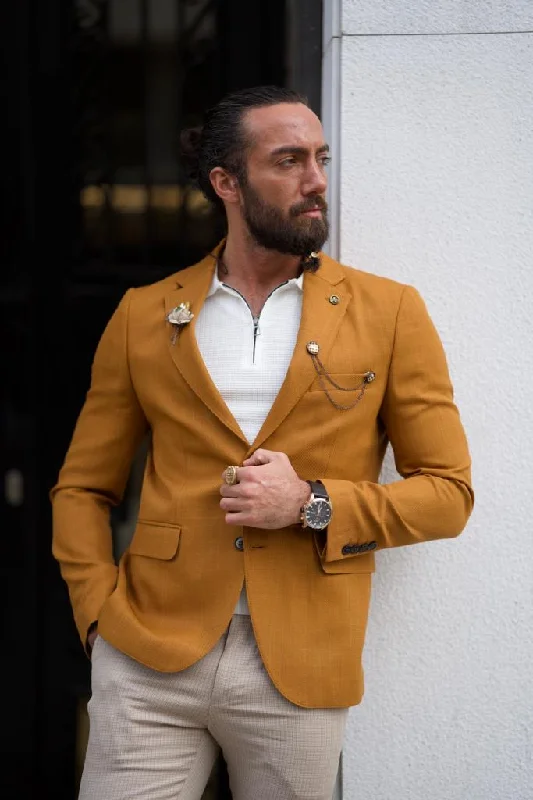 Sorento Light Mustard Slim Fit Notch Lapel Cotton Blazer