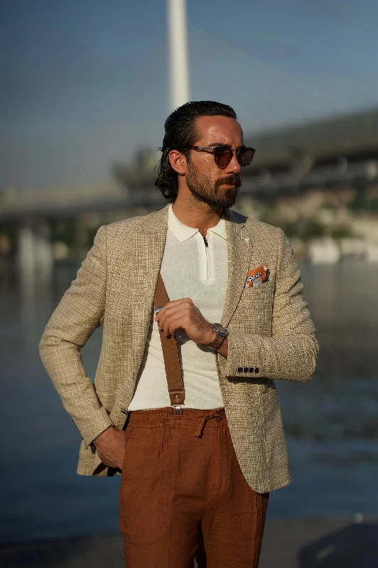 Tampa Beige Slim Fit Crosshatch Blazer