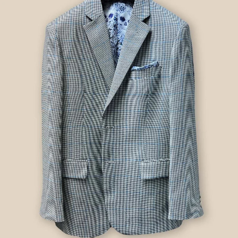 Tessilstrona Grey Houndstooth with Sky Blue Windowpane Men's Sportcoat